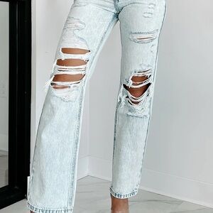 KanCan Light Blue Distressed Straight Leg Jeans